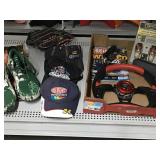 Metal ammo can, Hats, baseball glove, steering