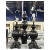 Table top lamps and metal vase, approx 28in tall