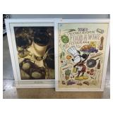 2 Large framed prints incl. Mickey Mouse