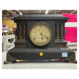 Antique Wood Case Mantle Clock Gold-Tone Face,