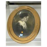 Vtg Framed Oval Lady portrait, approx 25in tall