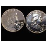 2- 1960 Franklin Half Dollars, BU Proofs