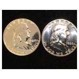 2- 1960 Franklin Half Dollars, BU Proofs