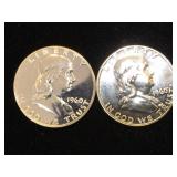 2- 1960 Franklin Half Dollars, BU Proofs