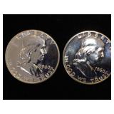 2- 1960 Franklin Half Dollars, BU Proofs