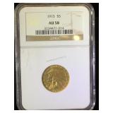 1915 NGC AU58 GOLD $5 Indian Head Coin