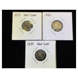 3- Half dimes, w/ holes for jewelr