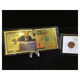 2020 Gold foil Trump Banknote & 2020 Trump Penny