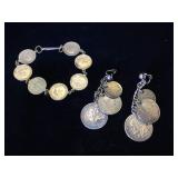 Mexican Pesos Bracelet & clip-on earrings set