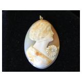 Antique carved cameo pendant, 1 3/4 in. Long