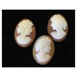 3- Ant carved cameos, 1/2 in. Length