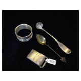 Sterling items, spoons, buckle & knapkin ring