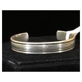 Heavy Sterling Hand-Wrought ribbed cuff, signed