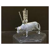 Antique Sterling toothpick holder bull, 99.7g