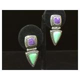 Sterling earrings w/ green & lavender gemstones