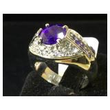Sterling ring w/ clear & blue gemstones, size 8