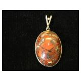 Sterling & orangeish gemstone pendant, made in
