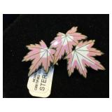 Sterling & enameled leaf brooch, 10g