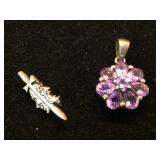 Sterling w/ purple  pendant & sterling pin