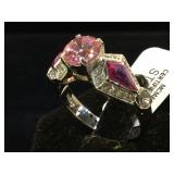 Sterling ring w/ pink & clear gemstones, size 9