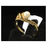 Sterling ring w/ Pearl & clear gemstone, size 9
