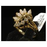 Sterling  ,Fire Opal & clear gemstone ring, size