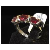 Sterling ring w/ red gemstones, size 8.5