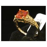 Sterling & orange gemstone ring, size 10