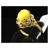 Sterling & yellow gemstone ring, size 9