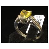 Sterling & yellow gemstone heart ring, size 9