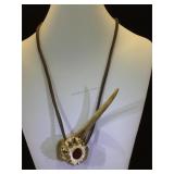 Antler pipe w/ 4 ct garnet gemstone leather