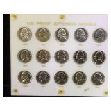 Plaque of 15 US Proof Jefferson Nickels
