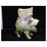 Large pig metal incense burner, 8 in. Tall