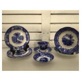 Lot of antique flow blue porcelain dessert