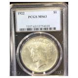 1922 PCGS MS63 Silver Peace Dollar