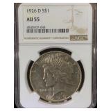 1926-D NGC AU55 Silver Peace Dollar