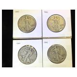 4- Liberty Walking Half Dollars, 1941, 2-1942