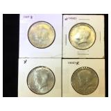 4- 1964 & 1964D Silver Kennedy Half Dollars