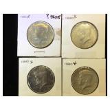 4- Kennedy Half Dollars, 3- 1964D & 1-1965