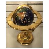Gemstone globe on brass stand 14 in tall
