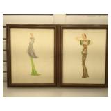 Pair of original clothing drawings signed by