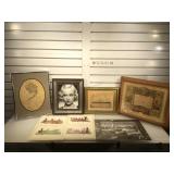 Lot of vintage prints, drawing, signed photo and