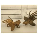Vintage metal fighting cockerels, 8 1/2 inches