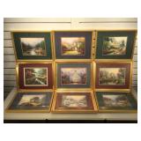 9 framed & matted prints, size approx 15 1/2 x 12