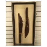 Carved Honduras mahogany decor knives, mounted on