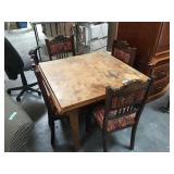 Antique square Belgian dining table with 4 chairs