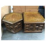 Pair of vintage wood side tables - hex has wheels