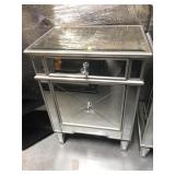 Mirrored nightstand with drawer land door - glass