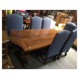 Vintage wood dining table with 6 chairs