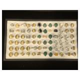72 costume jewelry rings, all size 8, comes w/